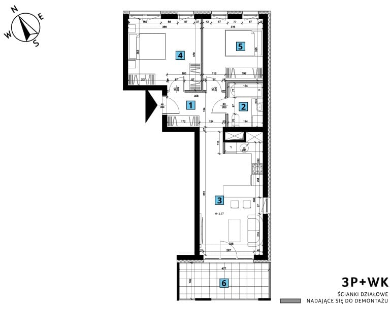Mieszkanie – 3 pokoje – Balkon 55,98 m<sup>2</sup> – Lublin